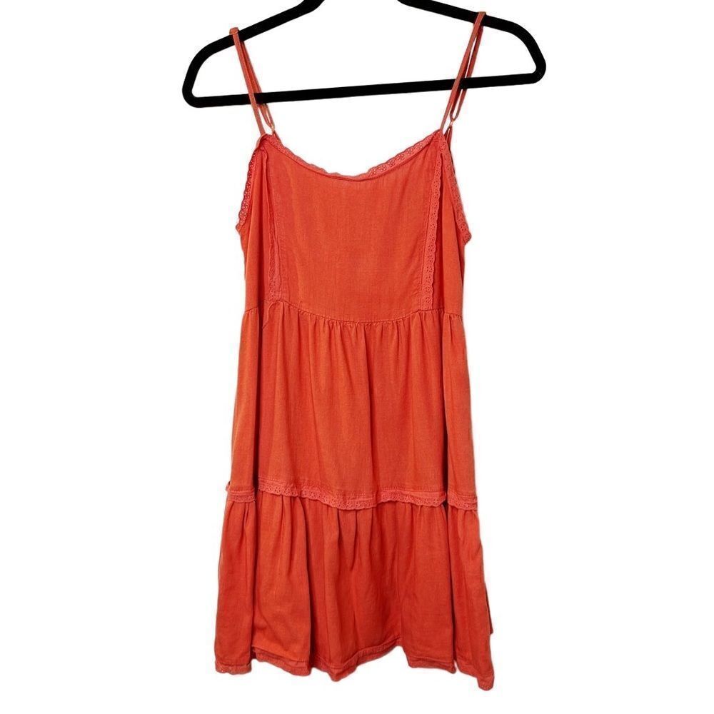 Angel Kiss Bohemian Tiered Linen Mini Dress Orange Size Medium